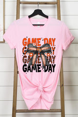 US3001-E3088 Orange Black Football Game Day Bow Graphic Tee $12.5