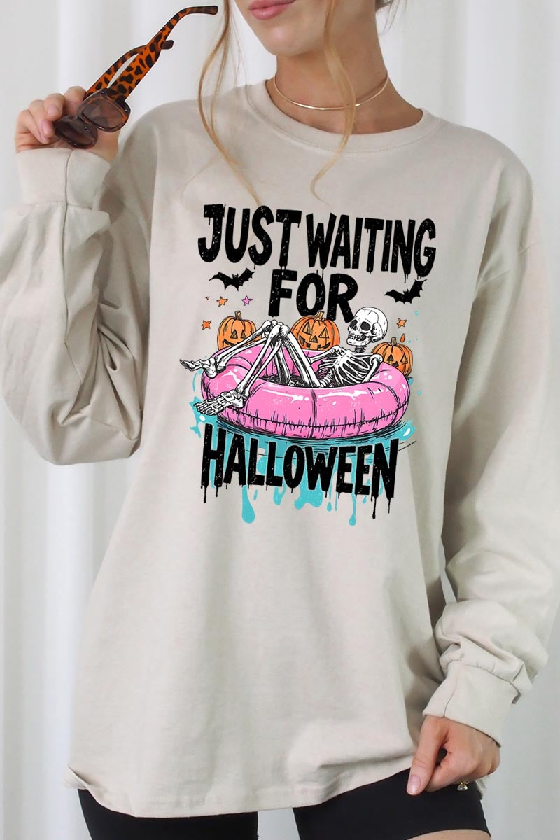 UL240P-E3138 Just Waiting For Halloween Plus Long Sleeve Tee $17