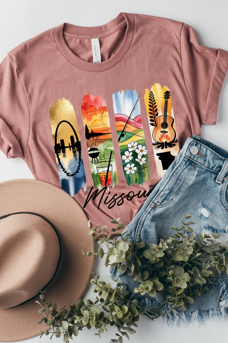 US3001-E3061MO Missouri State Brushstroke Graphic Tee $12.5