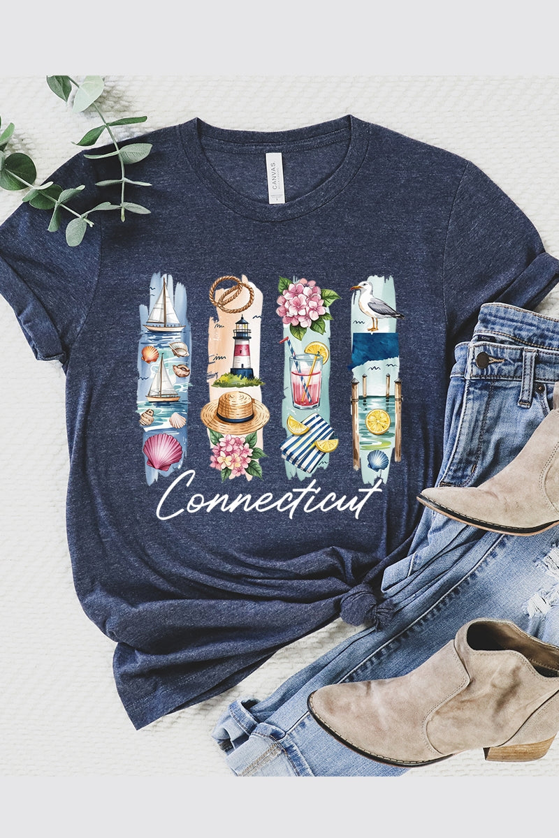 US3001P-E3061CT Connecticut State Brushstroke Graphic Plus Tee $16