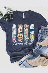US3001P-E3061CT Connecticut State Brushstroke Graphic Plus Tee $16