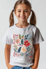 US3001Y-E3186Z Floral Christmas Kids Graphic Tee $11