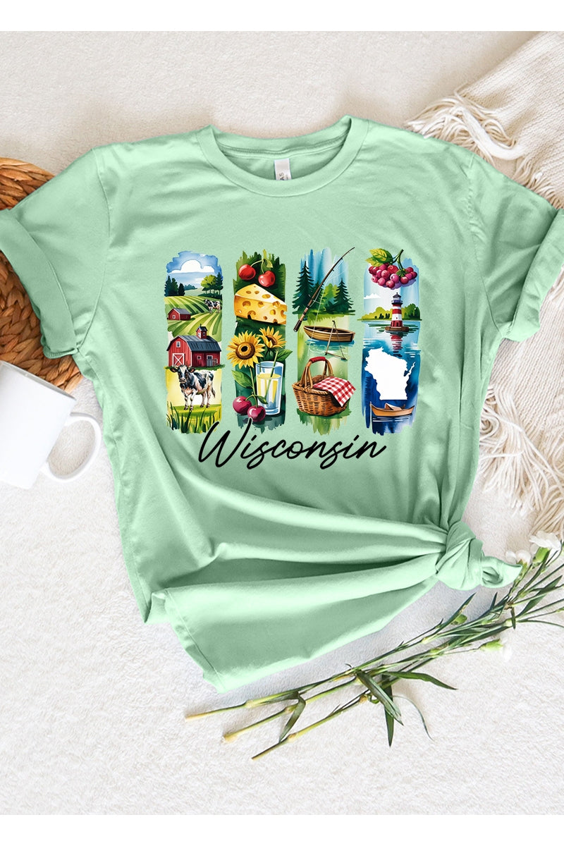 US3001-E3061WI Wisconsin State Brushstroke Graphic Tee $12.5