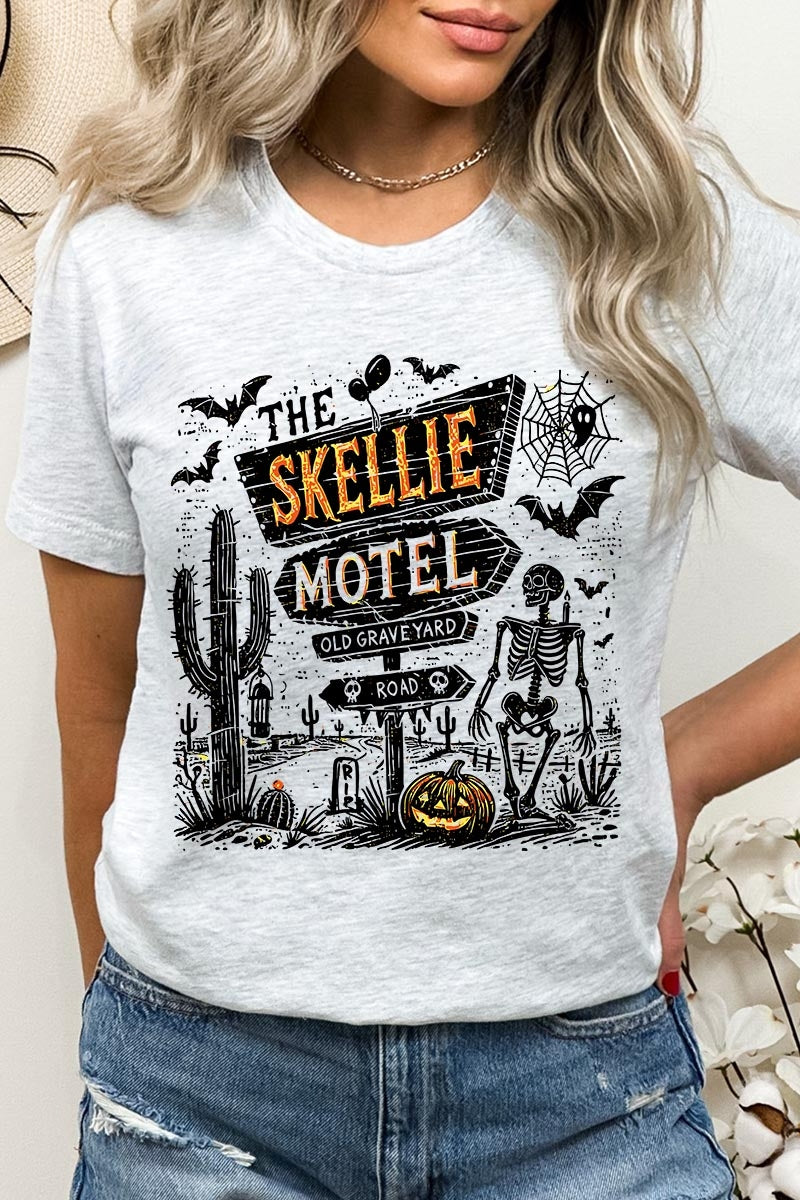 US3001-E3108 Skellie Motel Halloween Graphic Tee $12.5