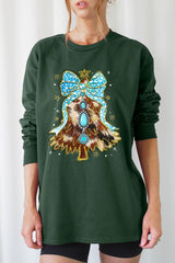 UL240-E3184 Turquoise Christmas Tree Graphic Long Sleeve Tee $13.75