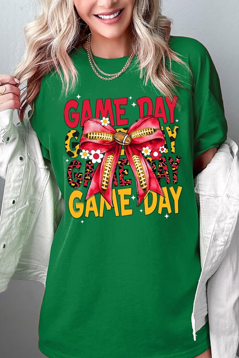 5000P-E3091 Red Yellow Football Bow Plus Heavy Cotton Tee $12.75
