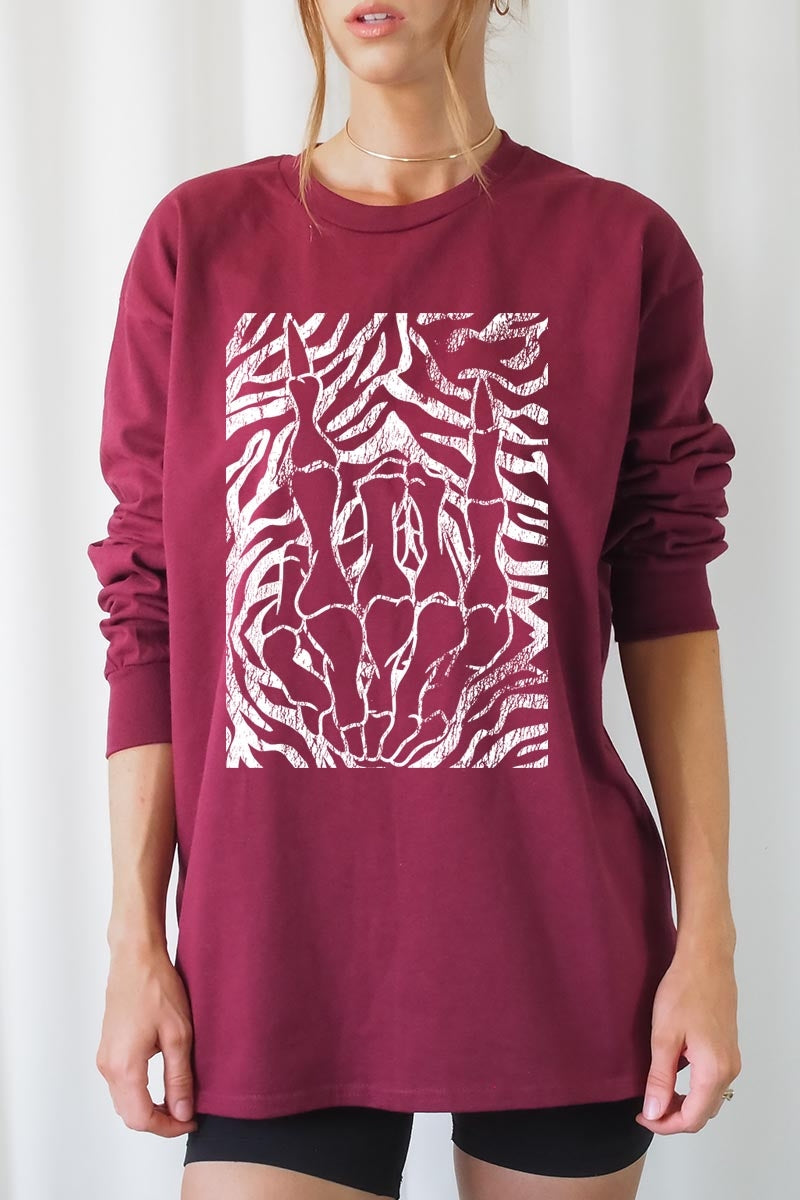 UL240P-E3177 Skeleton Hands Zebra Graphic Plus Long Sleeve Tee $17