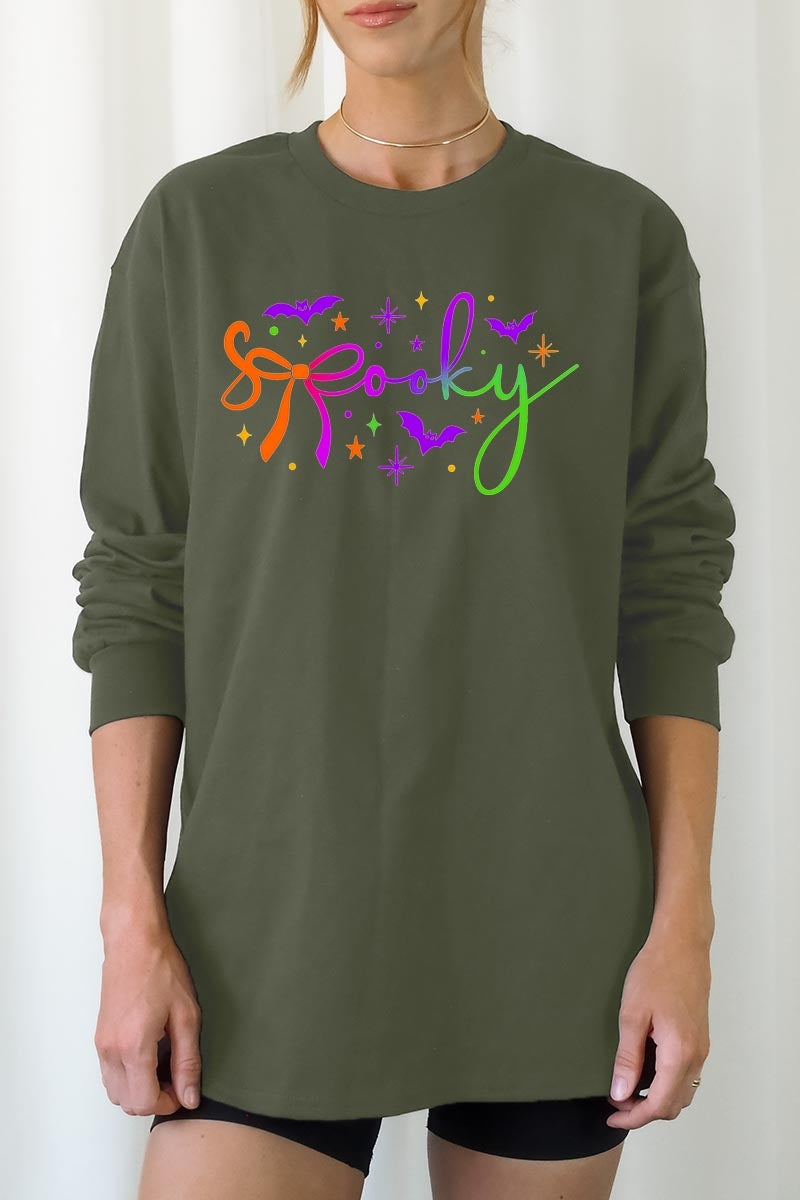 UL240P-E3109 Spooky Halloween Graphic Plus Long Sleeve Tee $17