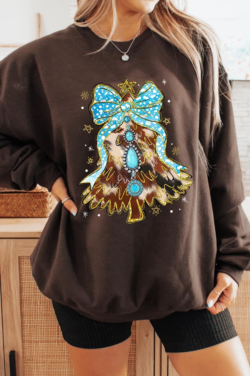 UL180P-E3184 Turquoise Christmas Tree Graphic Plus Sweatshirt $25