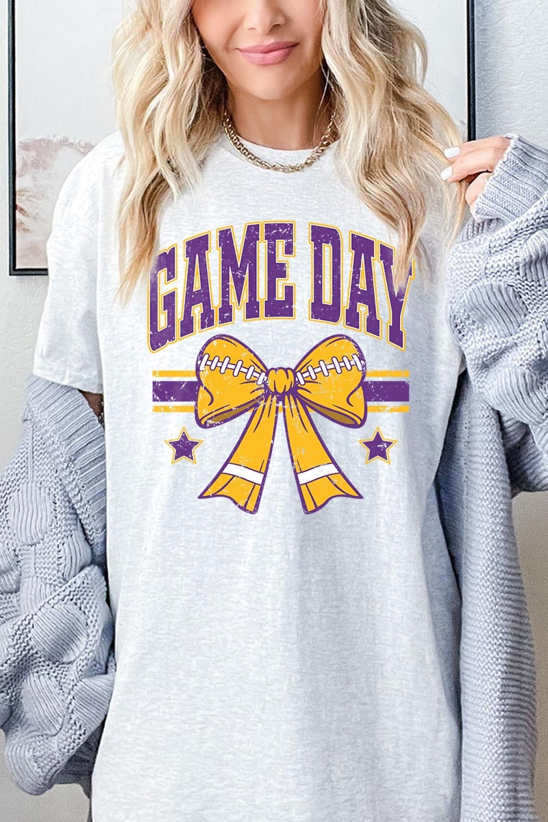 5000P-E3063 Purple Football Bow Graphic Plus Heavy Cotton Tee $12.75