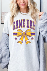 5000-E3063 Purple Football Bow Graphic Heavy Cotton Tee $9