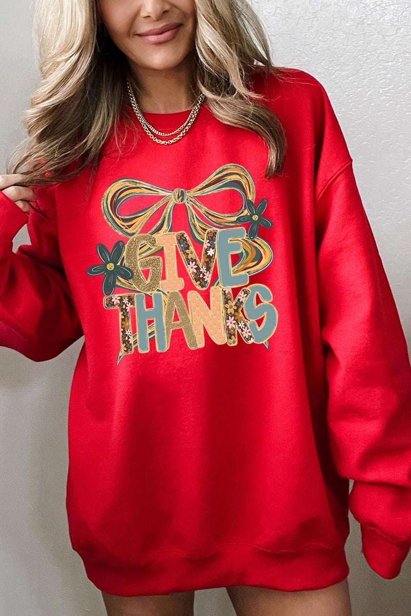 UL180-E3154 Give Thanks Bow Graphic Sweatshirt $20