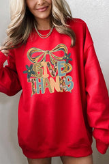 UL180P-E3154 Give Thanks Bow Graphic Plus Sweatshirt $25