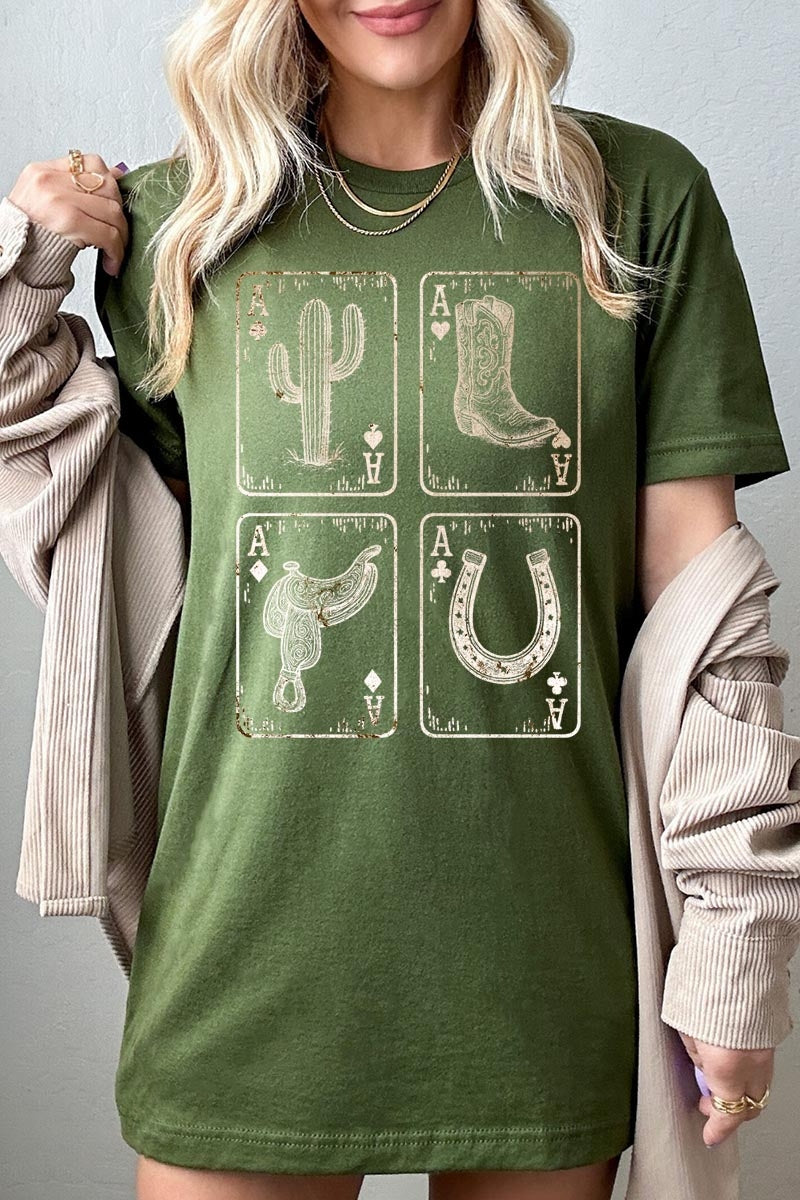 US3001-E3094 Western Cowgirl Card Graphic Tee $12.5