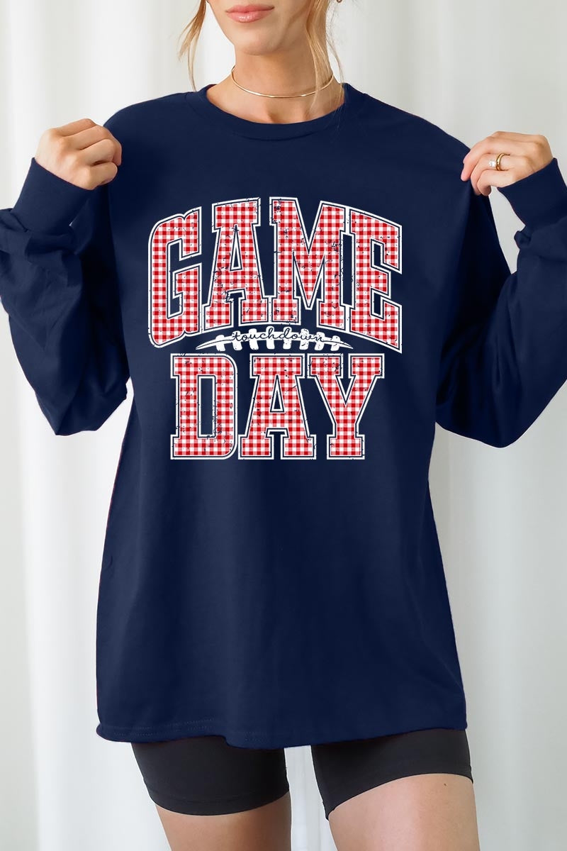 UL240P-E3126 Red Gingham Game Day Graphic Plus Long Sleeve Tee $17
