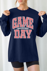 UL240P-E3126 Red Gingham Game Day Graphic Plus Long Sleeve Tee $17