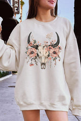 UL180-E3113 Western Skull Floral Graphic Sweatshirt $20
