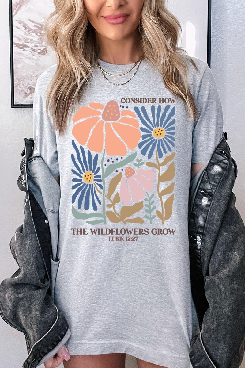 US3001P-E3067 Consider the Wildflowers Graphic Plus Tee $16