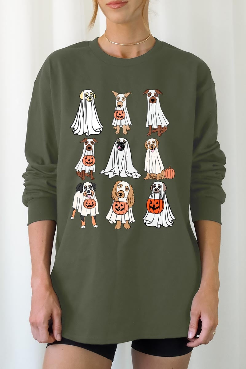 UL240P-E3106 Halloween Ghost Dog Graphic Plus Long Sleeve Tee $17