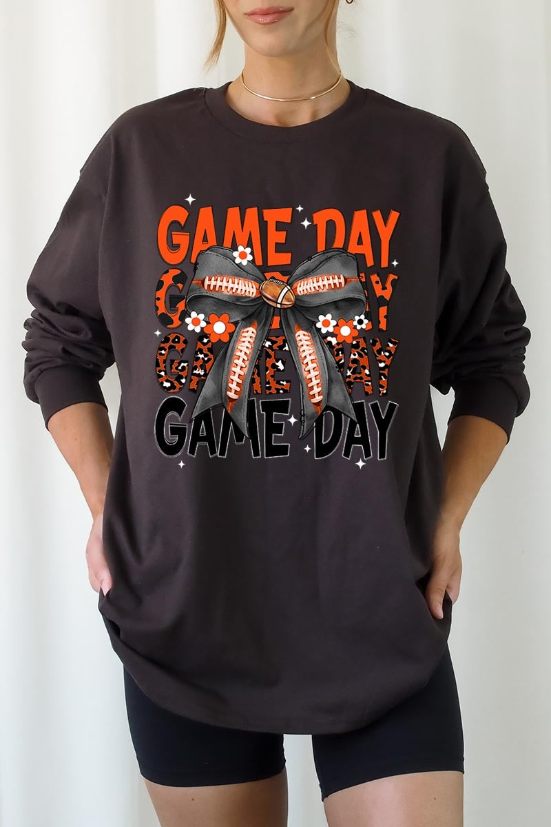 UL240P-E3088 Orange Black Football Bow Plus Long Sleeve Tee $17