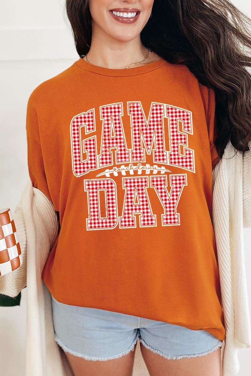 5000-E3126 Red Gingham Game Day Graphic Heavy Cotton Tee $9