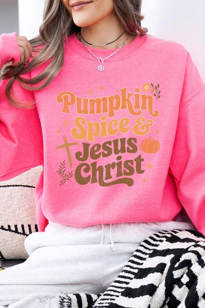 UL180-E3164 Pumpkin Spice & Jesus Graphic Sweatshirt $20