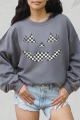 UL180-E3149 Checker Pumpkin Face Graphic Sweatshirt $20