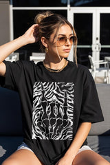 US3001-E3177 Skeleton Hands Zebra Graphic Tee $12.5
