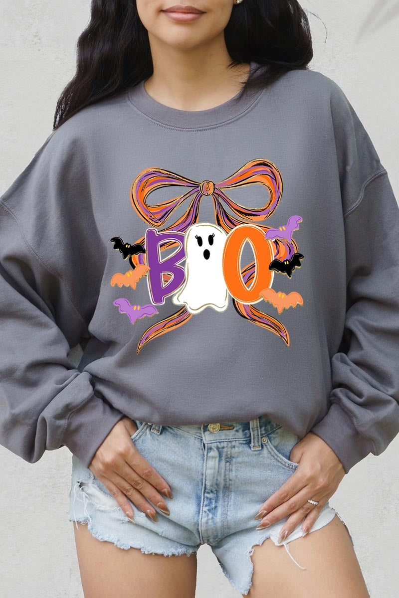 UL180-E3120 Boo Brushstroke Bow Graphic Sweatshirt $20