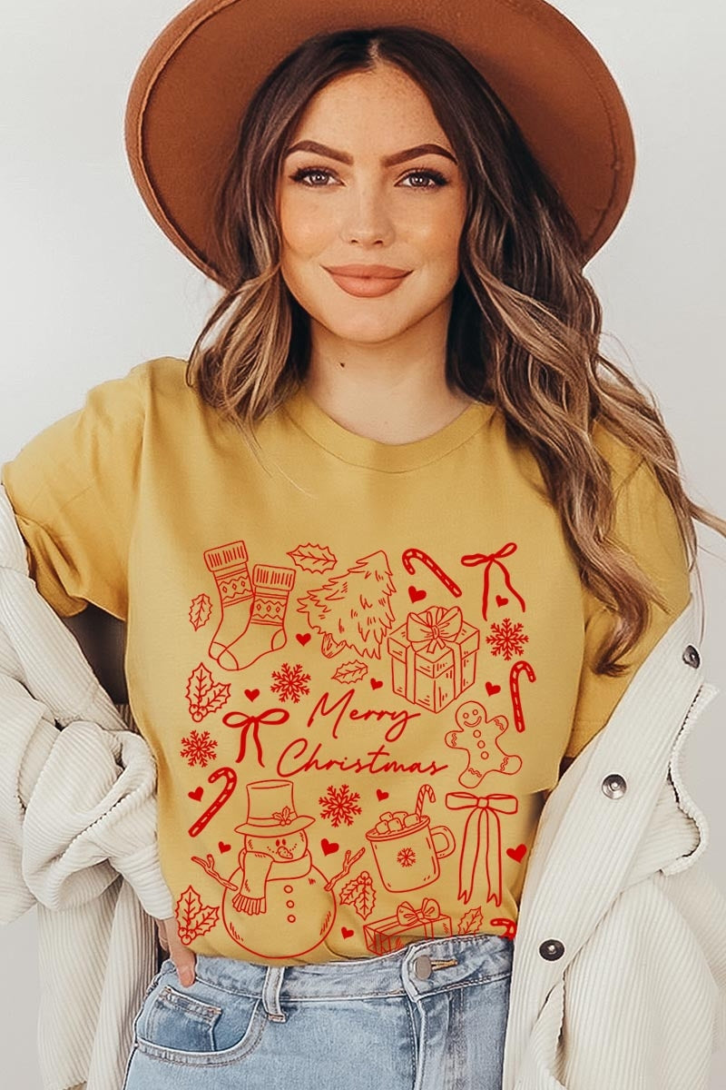 US3001-E3181 Christmas Doodle Graphic Tee $12.5