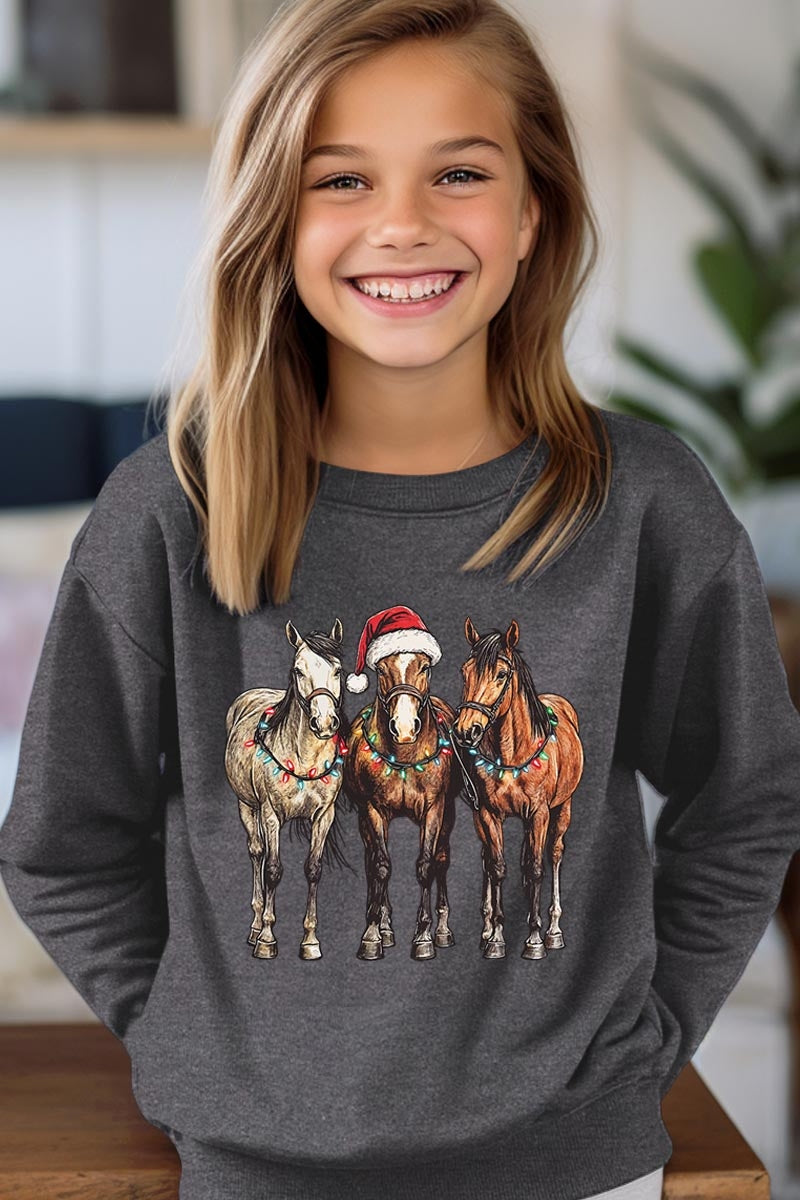 UL180B-E3182Z Christmas Horses Kids Graphic Sweatshirt $20