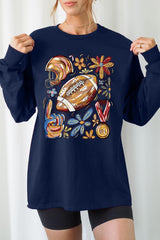 UL240P-E3072 Retro Floral Football Graphic Plus Long Sleeve Tee $17
