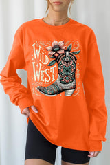 UL240-E3100 Wild West Cowgirl Boot Graphic Long Sleeve Tee $13.75