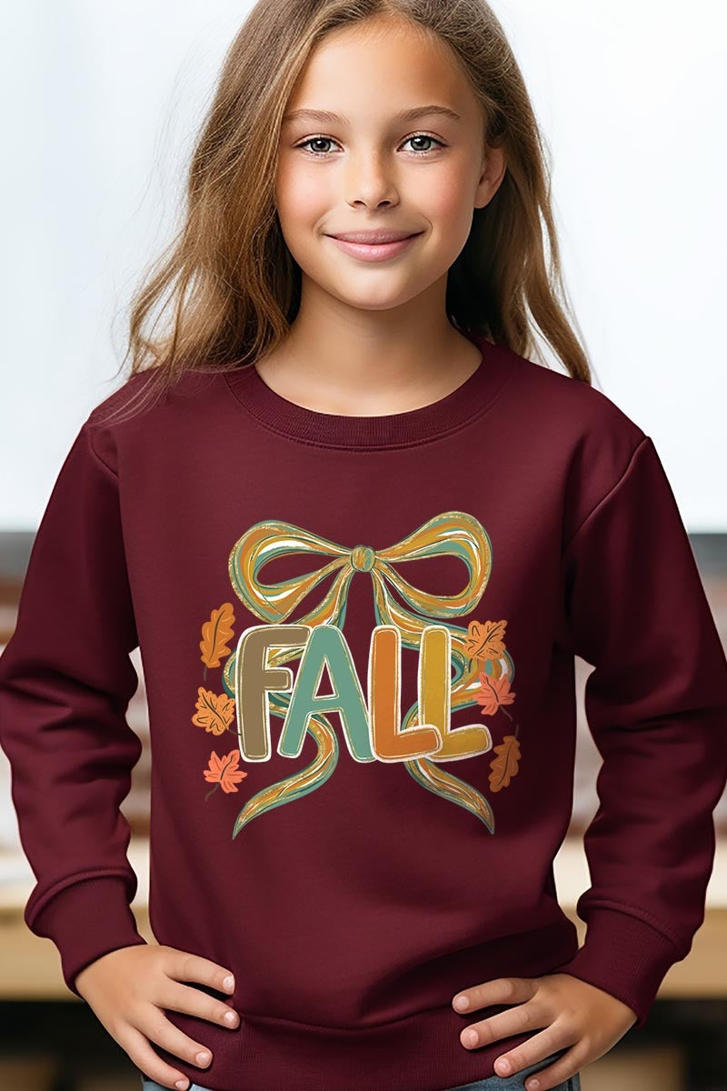 UL180B-E3121Z Fall Brushstroke Bow Kids Graphic Sweatshirt $20