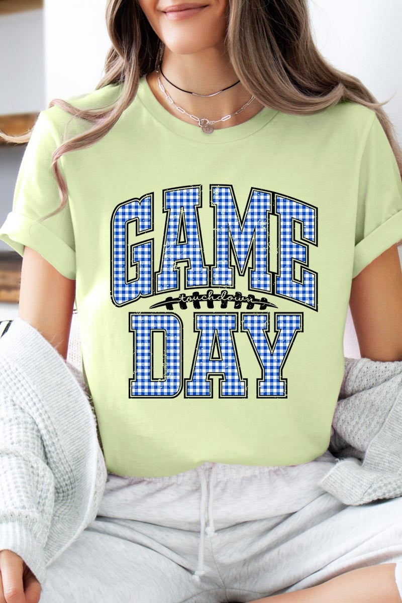 US3001P-E3130 Blue Gingham Game Day Graphic Plus Tee $16