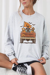 UL240P-E3150 Halloween Truck Dogs Graphic Plus Long Sleeve Tee $17