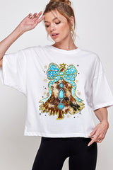 CTS-E3184 Turquoise Christmas Tree Graphic Relaxed Crop Top $11