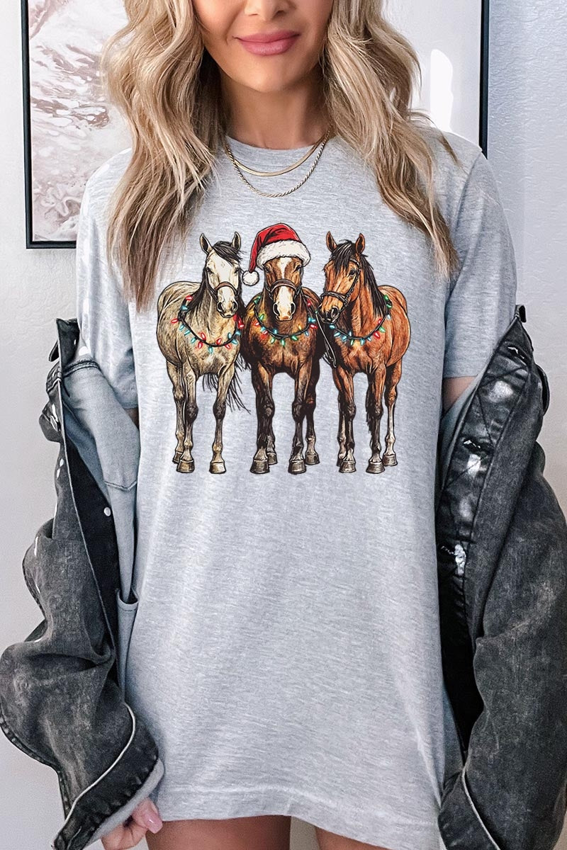 US3001P-E3182 Christmas Horses Graphic Plus Tee $16