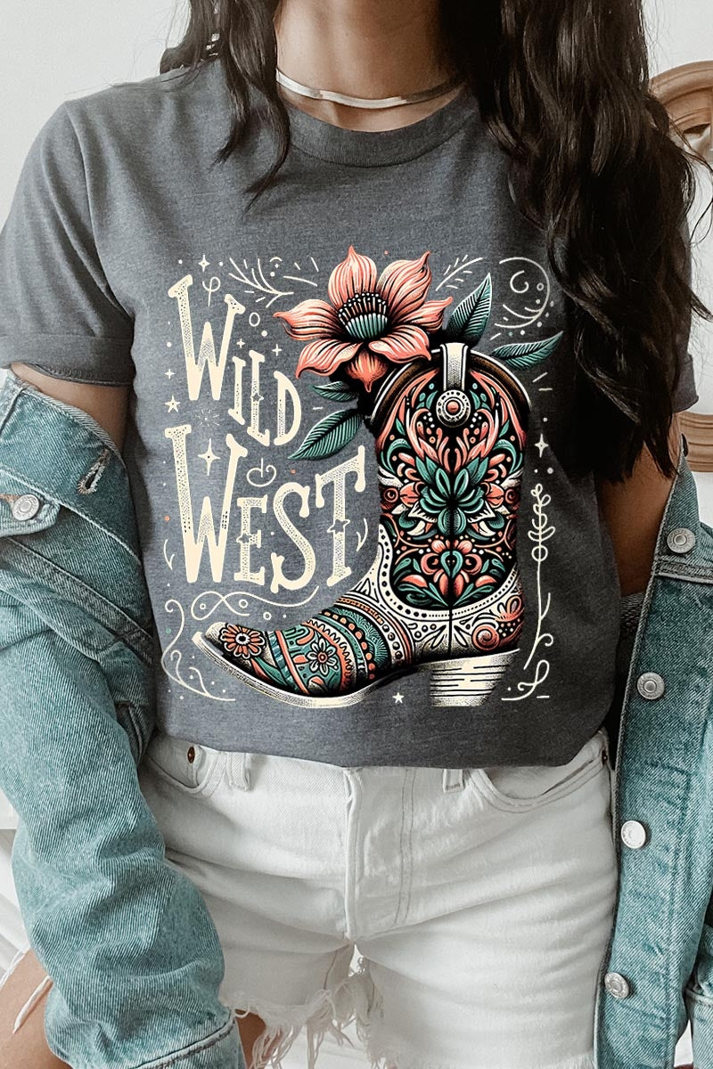 US3001P-E3100 Wild West Cowgirl Boot Graphic Plus Tee $16