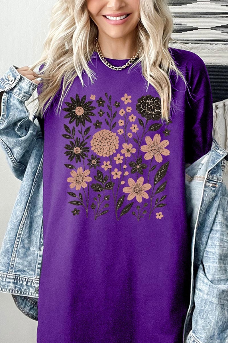5000P-E3178 Fall Floral Garden Graphic Plus Heavy Cotton Tee $12.75