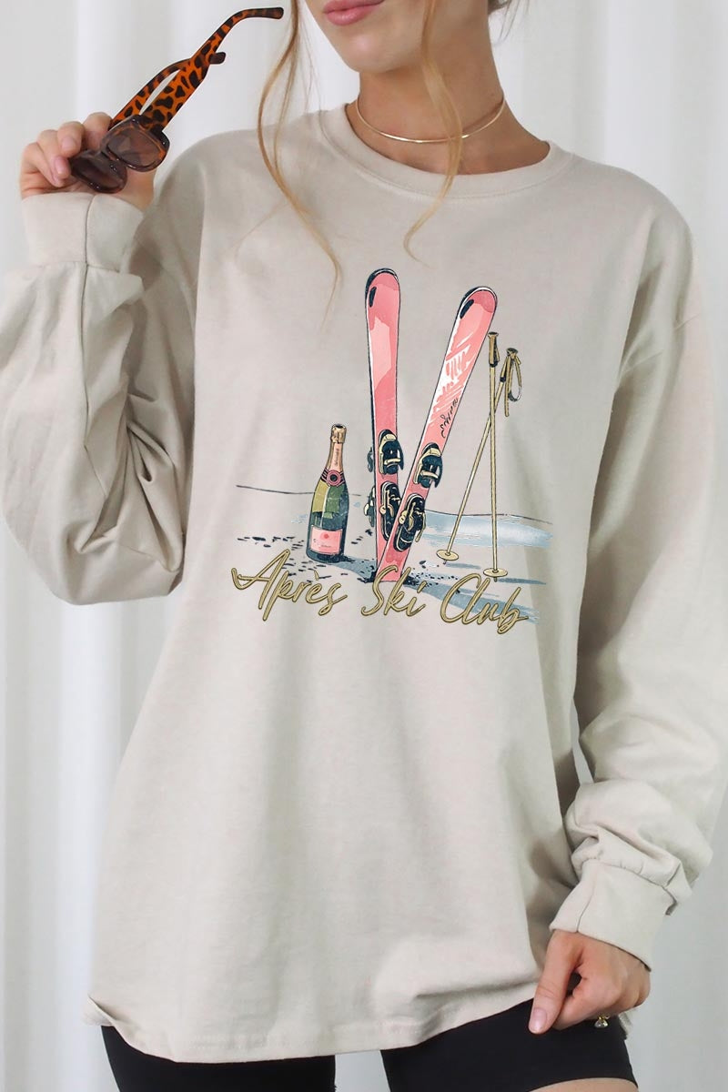 UL240-E3187 Apres Ski Club Graphic Long Sleeve Tee $13.75