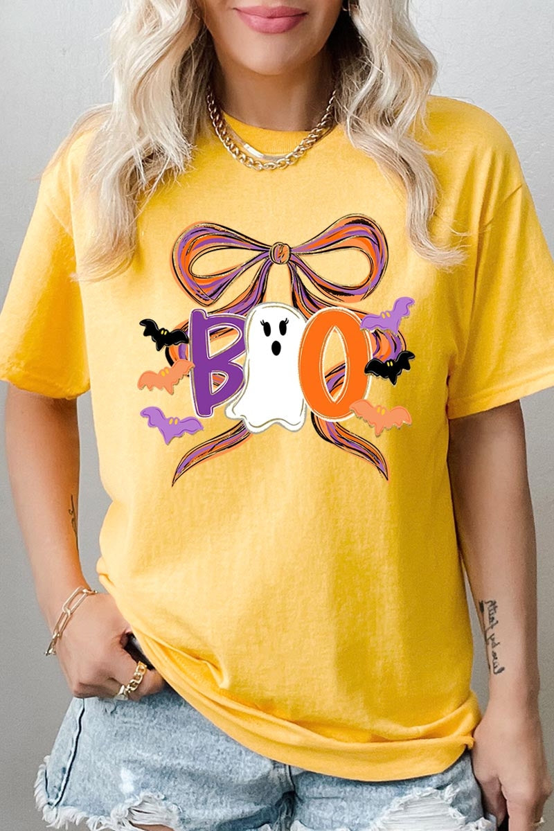 5000-E3120 Boo Brushstroke Bow Graphic Heavy Cotton Tee $9