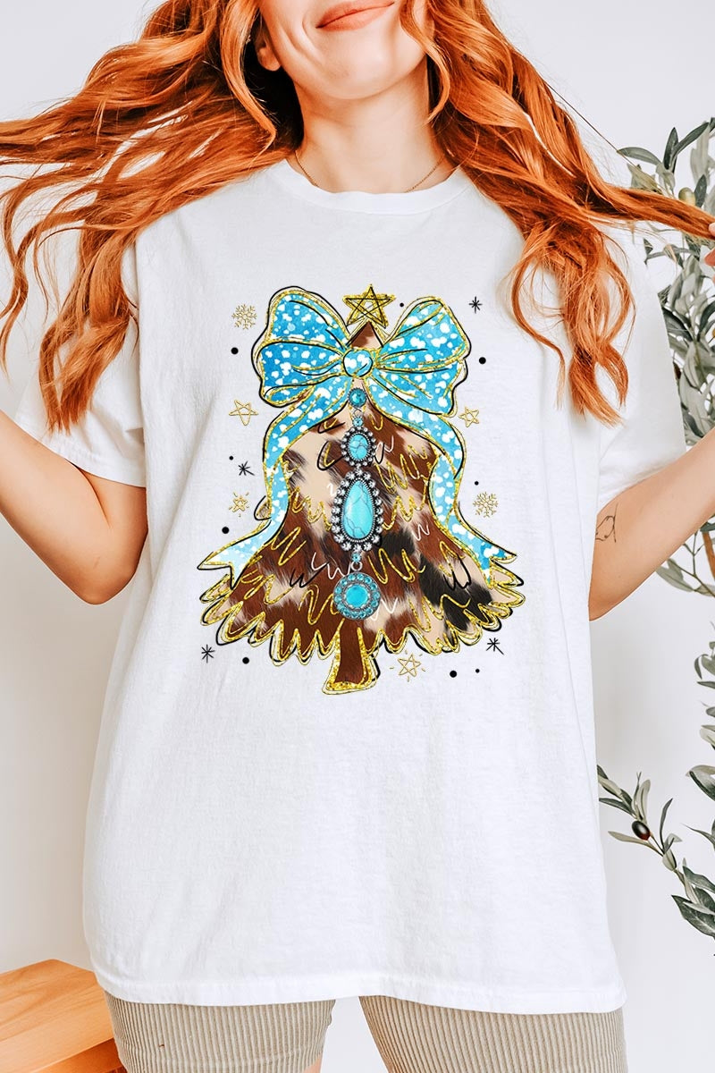5000-E3184 Turquoise Christmas Tree Graphic Heavy Cotton Tee $9