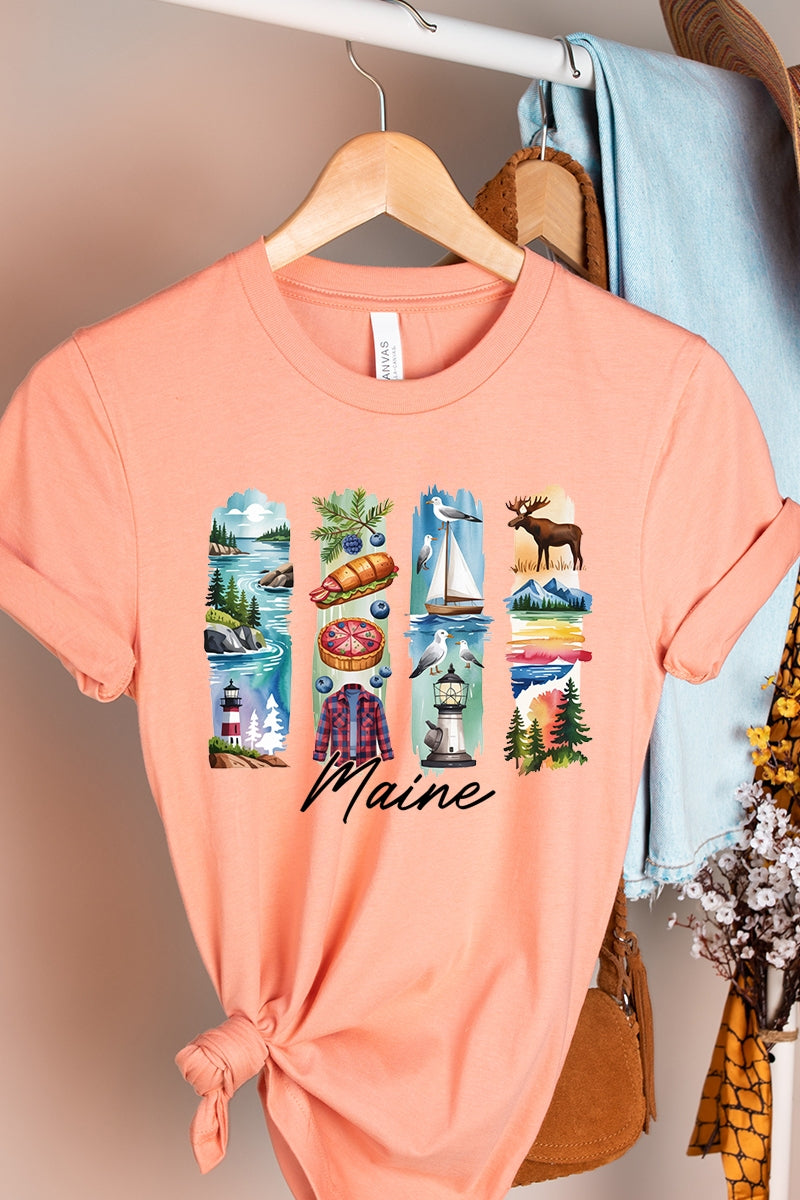 US3001P-E3061ME Maine State Brushstroke Graphic Plus Tee $16
