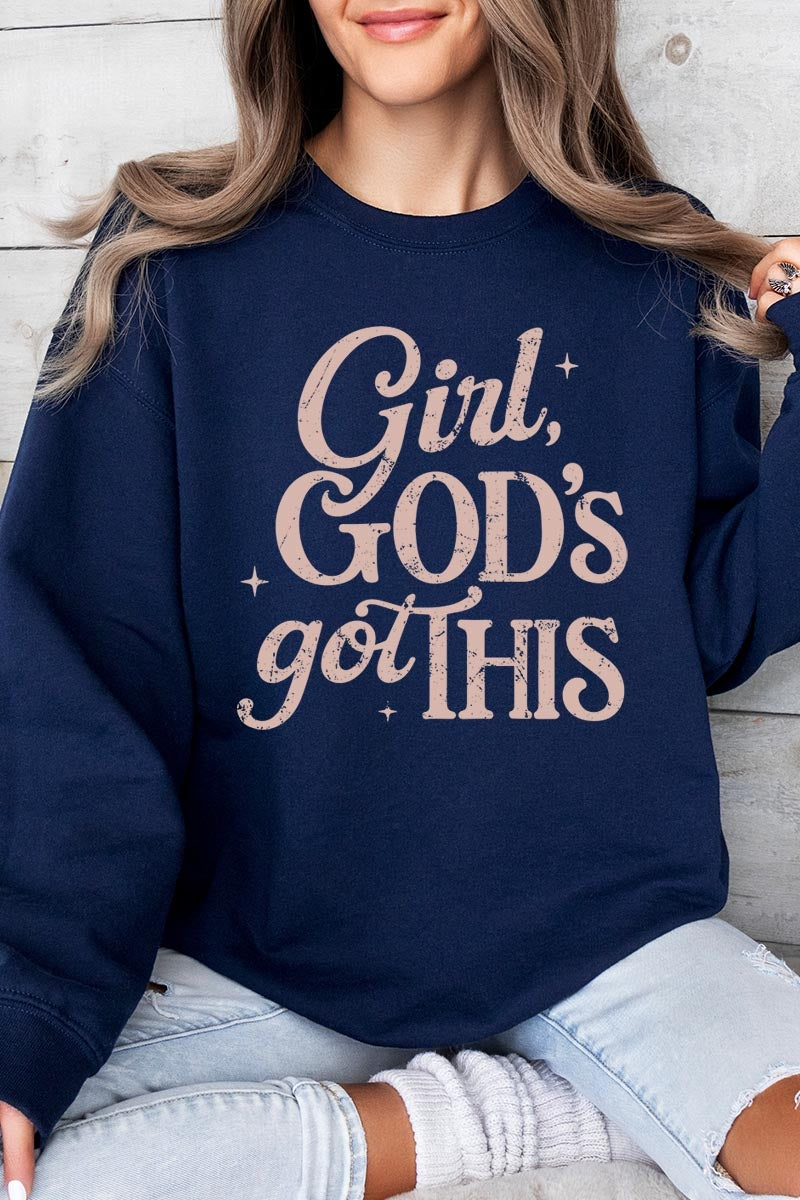 UL180-E3102 Girl, Godu2019s Got This Graphic Sweatshirt $20
