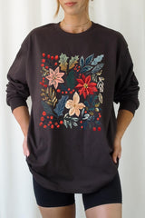 UL240P-E3186 Floral Christmas Graphic Plus Long Sleeve Tee $17