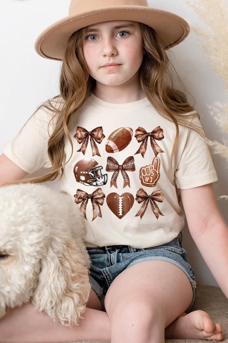 US3001Y-E3054Z Cute Football and Bow Kids Graphic Tee $11