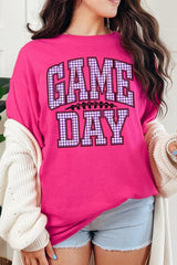 5000P-E3127 Purple Gingham Game Day Plus Heavy Cotton Tee $12.75