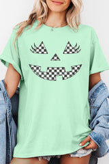 5000-E3149 Checker Pumpkin Face Graphic Heavy Cotton Tee $9