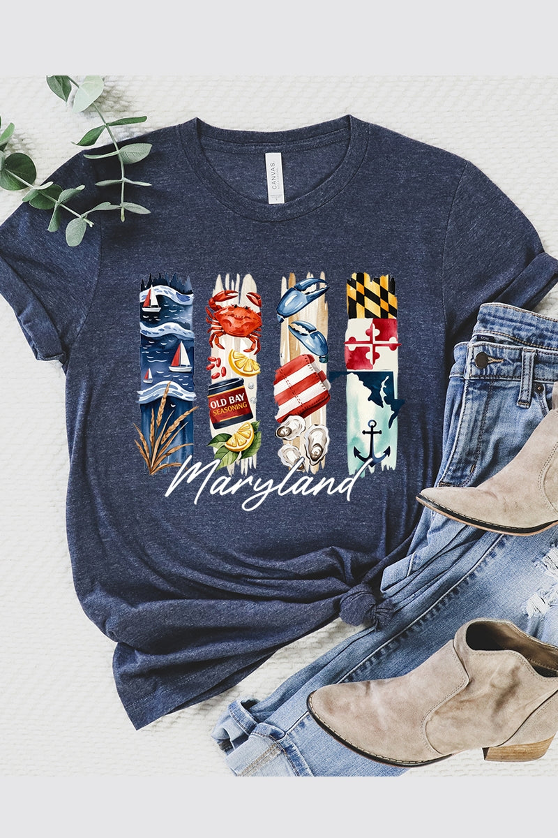 US3001-E3061MD Maryland State Brushstroke Graphic Tee $12.5